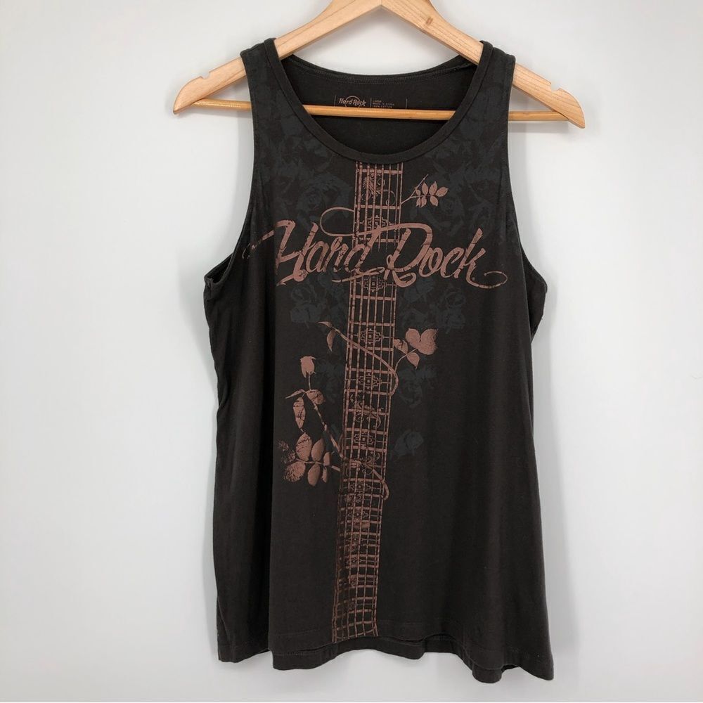 Hard Rock Cafe Orlando Tank Top‎ Womens Large Gray Floral Guitar